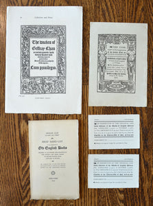 [Grolier Club | Ephemera] A Brief Hand-List of an Exhibition of Old English Books...