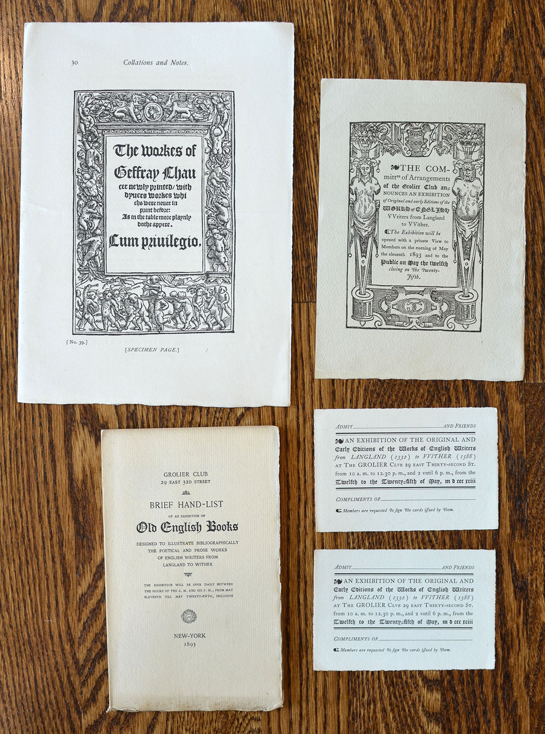 [Grolier Club | Ephemera] A Brief Hand-List of an Exhibition of Old English Books...